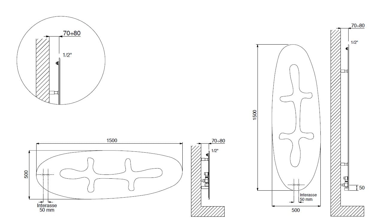 Настенный вертикальный полотенцесушитель из углеродистой стали Cordivari Design Экстраслим ARCH-00133175 - Вид №1