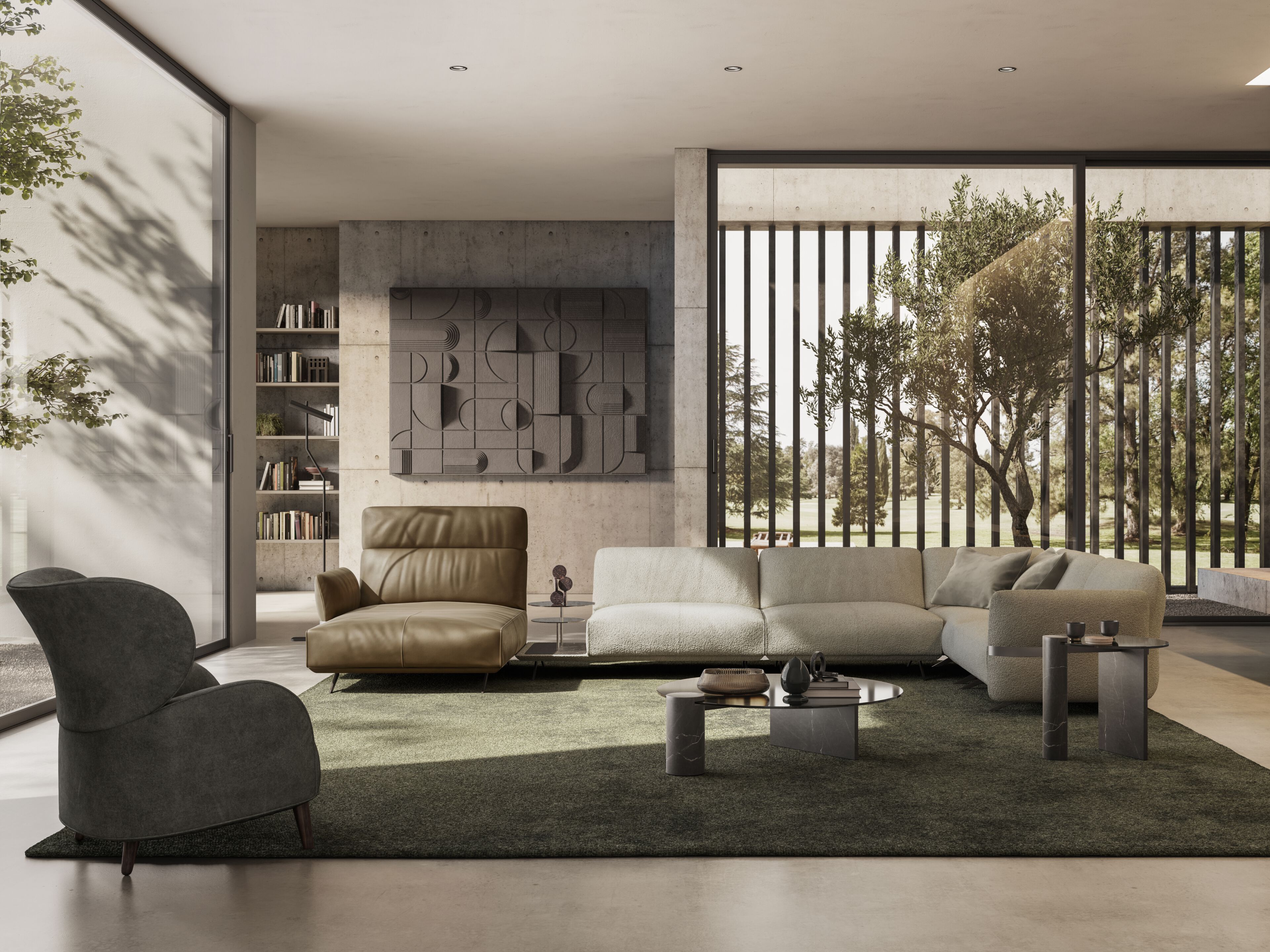 Секционный диван из кожи и ткани Natuzzi Italia Solar ARCH-00062423 - Вид №2