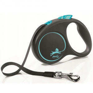 ПР0054793 Рулетка для собак Black Design S (до 15кг) 5м лента черный/синий Flexi