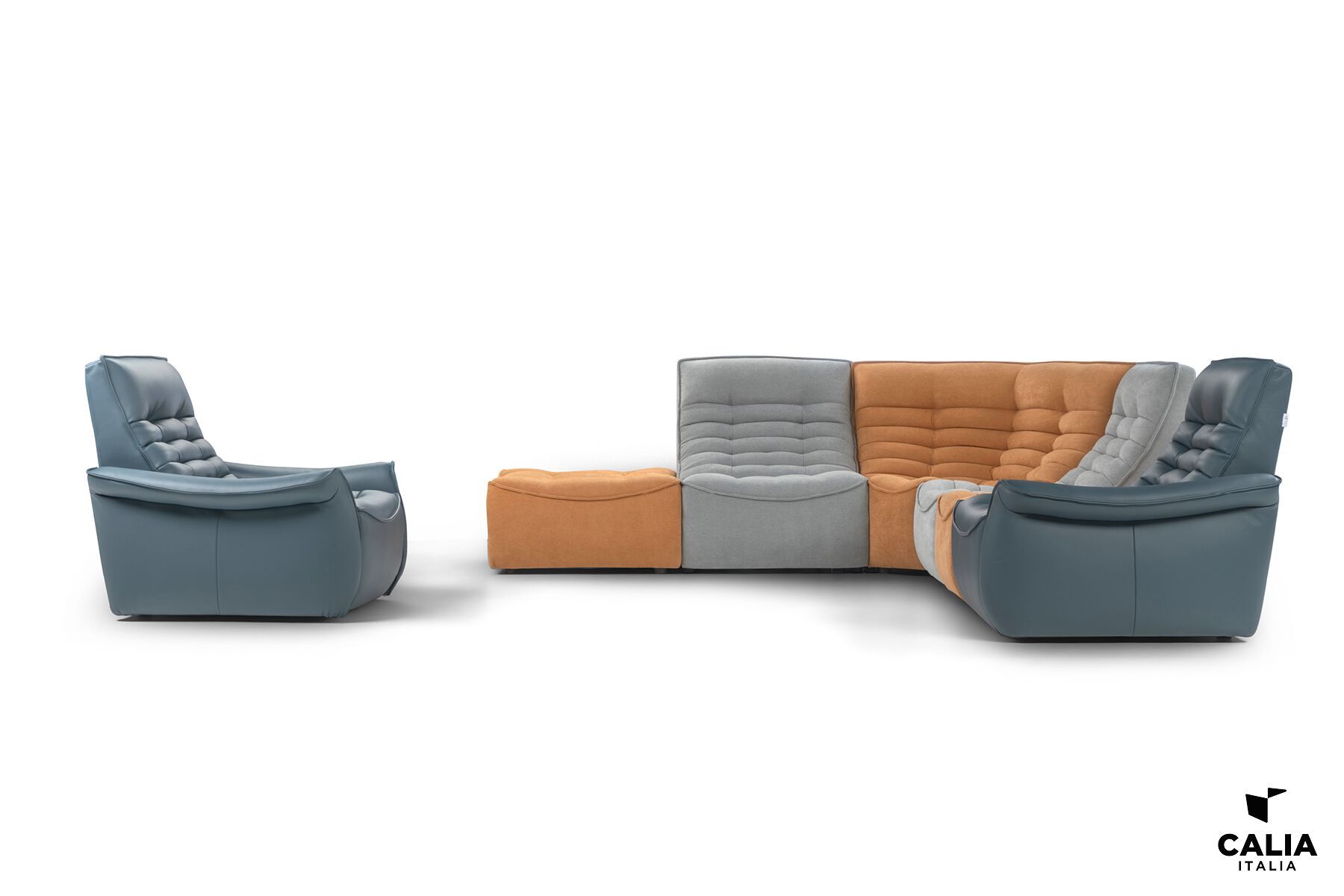 Секционный диван с откидной спинкой из кожи и ткани Calia Italia Modular ARCH-00057453 - Вид №2