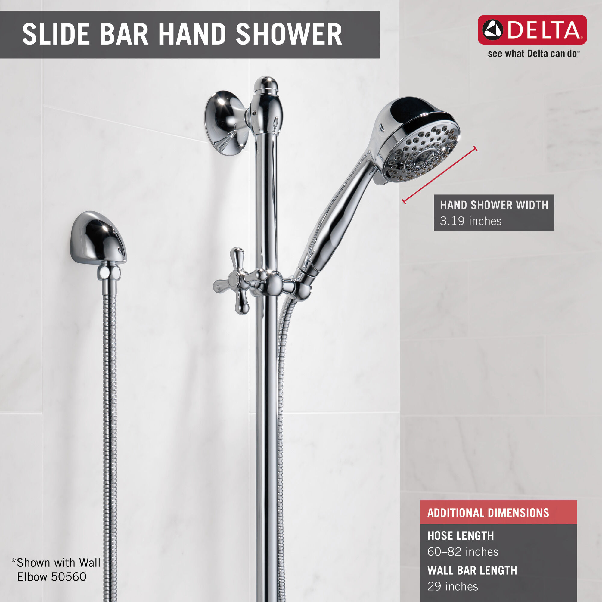 51708-PB Ручной душ с раздвижной штангой Premium 7 позиций Delta Faucet Universal Showering Полированная латунь  - Вид №3
