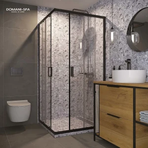 92051097 Душевой уголок Domani-spa Cube V _DS04CbV99L0Cl00.Gt-Black.MP квадрат 90x90см черный профиль эффект стекла прозрачный STLM-1519114