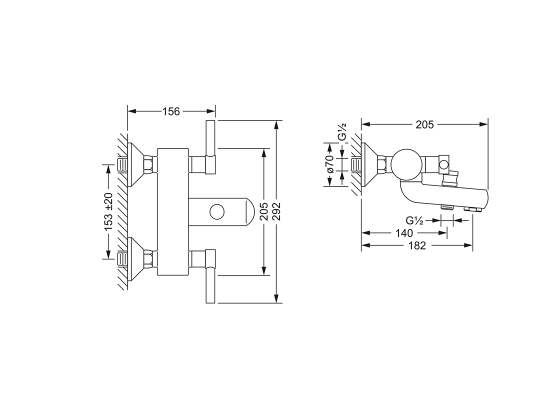 Смеситель для ванны/ душа ½“, без душевого гарнитура, настенный монтаж JOERGER Charleston Royal 615.20.110.000 - Вид №1